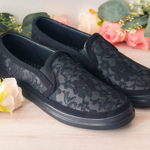 Gothic Black Lace Slip On Sneakers - Picture 5 of 8